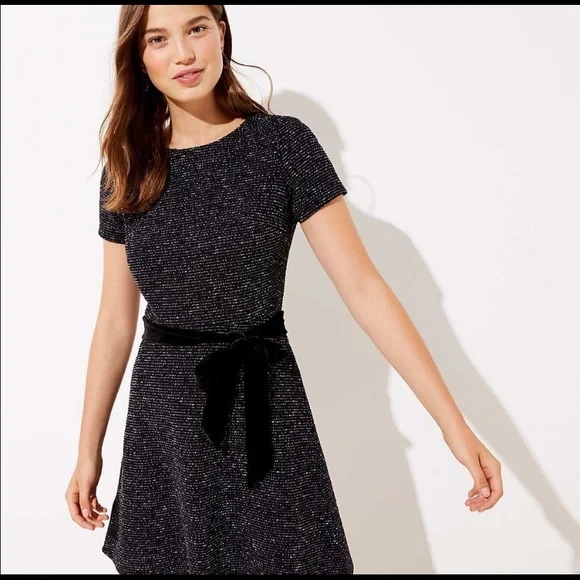 LOFT | Dresses | Loft Short Sleeve Tweed Fit And Flare Dress Black Size 2 |  Poshmark